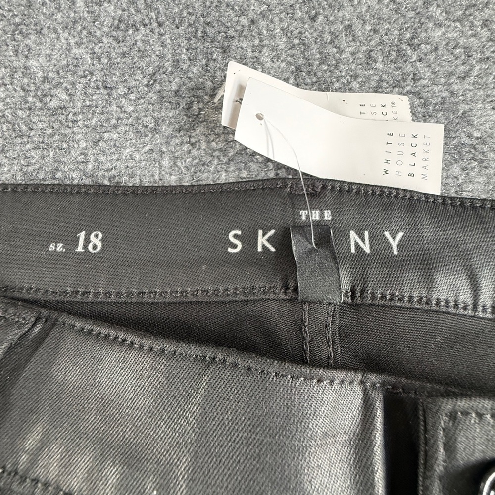 White House Black Market The Skinny HR Coated Jeans Black Sz 18R 570293600 NWT